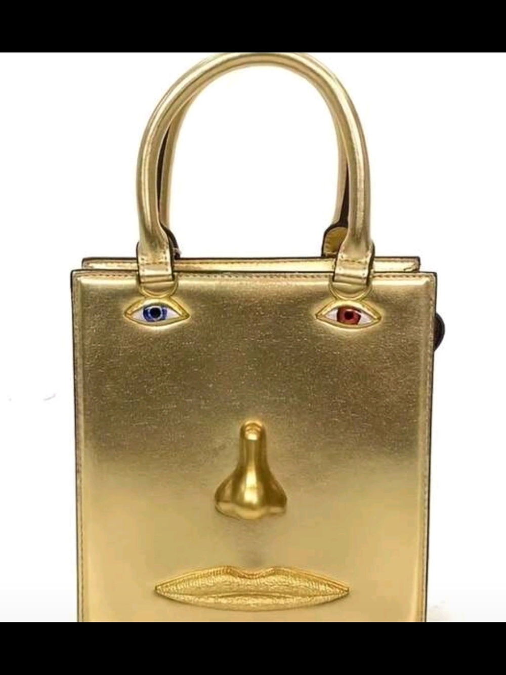 Schiaparelli Inspired Novelty Metallic Gold Face Bag - Women's Statement Purse